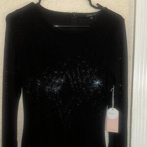 Black Party Bodycon Dress with Patterned Rhinestone